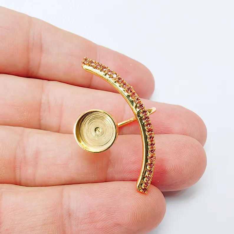 Adjustable Ring Bezel, 10mm Round Bezel Cup, Pink Crystal, 24K Gold Plated, G37435