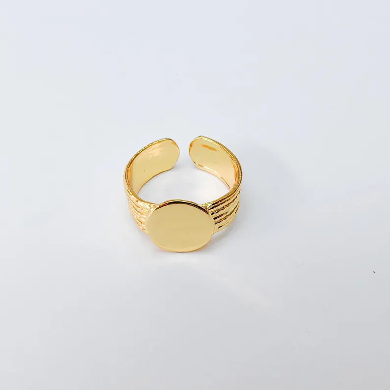 Adjustable Ring Base with 10mm Round Blank, 24k Shiny Gold Plated Brass, Nickel Free Lead Free, Jewelry Making Supplies, G37443