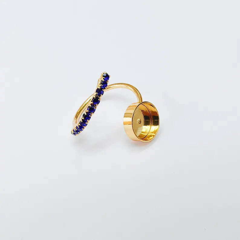 Adjustable Ring Bezel, 10mm Round Bezel Cup, Navy Blue Crystal, 24K Gold Plated, G37446