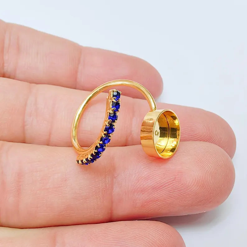 Adjustable Ring Bezel, 10mm Round Bezel Cup, Navy Blue Crystal, 24K Gold Plated, G37446