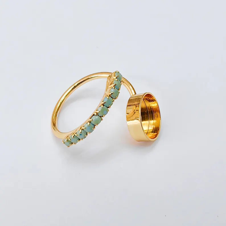 Adjustable Ring Bezel, 10mm Round Bezel Cup, Turquoise Blue Crystal, 24K Gold Plated, G37449