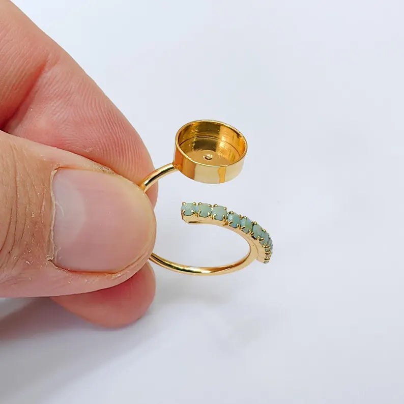 Adjustable Ring Bezel, 10mm Round Bezel Cup, Turquoise Blue Crystal, 24K Gold Plated, G37449