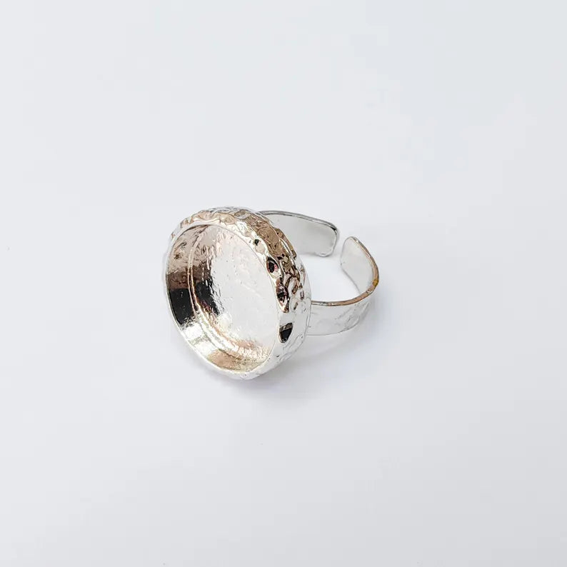 Adjustable Ring Base 16mm Bezel, Shiny Silver Plated Brass Ring, Cabochon Resin Setting, DIY Jewelry Making, G37450