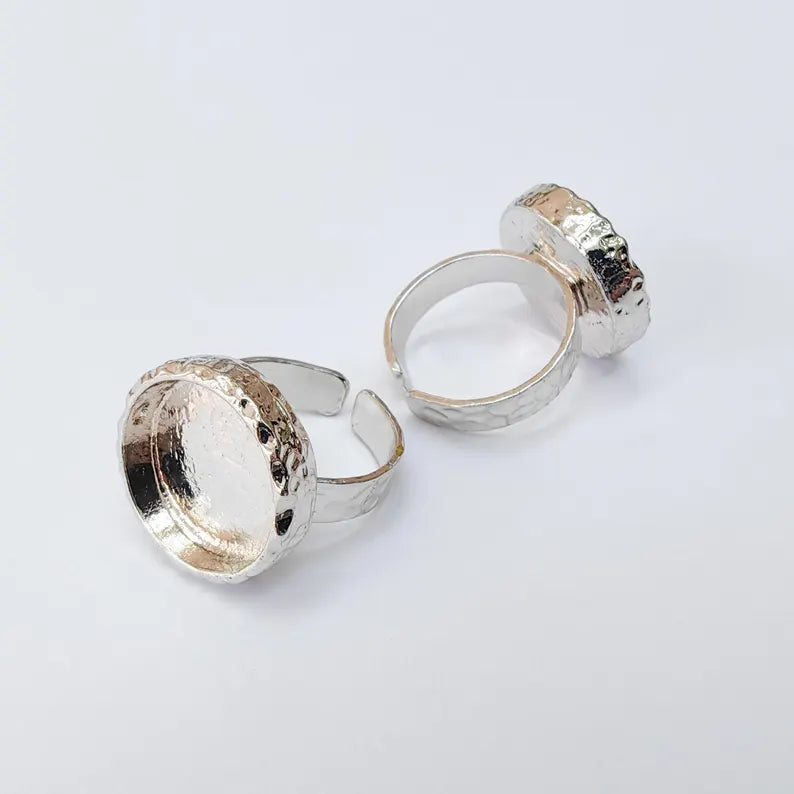 Adjustable Ring Base 16mm Bezel, Shiny Silver Plated Brass Ring, Cabochon Resin Setting, DIY Jewelry Making, G37450