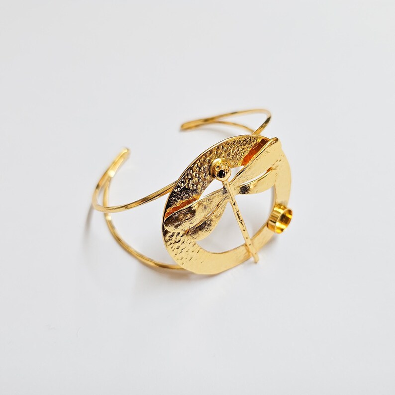 Dragonfly Shiny Gold bracelet brass cuff blank bezel Glass cabochon base Adjustable 24k gold brass (8mm blank) G37518