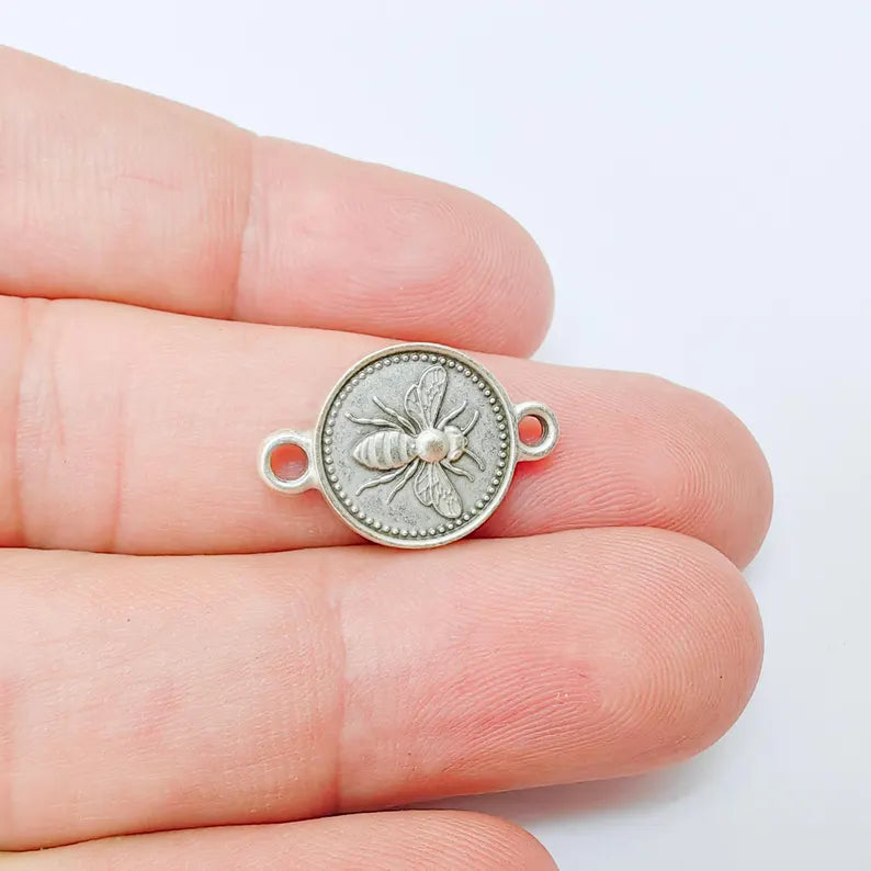 4 Bee Connector Double Sided Charm, 21x14mm Antique Silver Plated Zamac, Nickel Free Lead Free, Jewelry Making Supplies, G37456