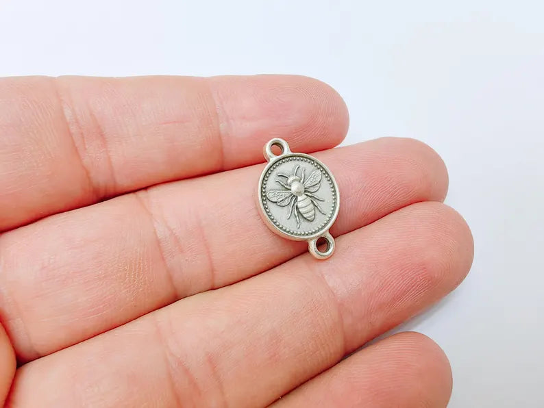 4 Bee Connector Double Sided Charm, 21x14mm Antique Silver Plated Zamac, Nickel Free Lead Free, Jewelry Making Supplies, G37456