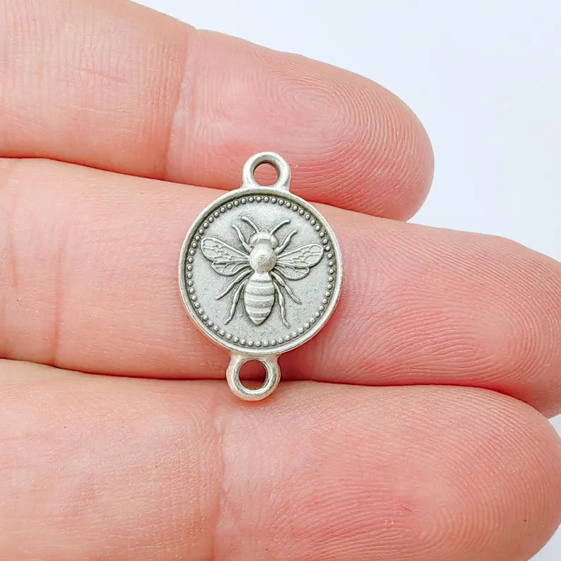 4 Bee Connector Double Sided Charm, 21x14mm Antique Silver Plated Zamac, Nickel Free Lead Free, Jewelry Making Supplies, G37456
