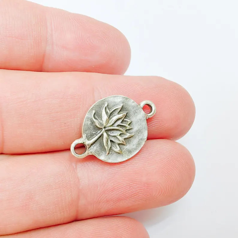 4 Lotus Flower Connector Charm, 22x14mm Antique Silver Plated Zamac, Nickel Free Lead Free, Jewelry Making Supplies, G37459