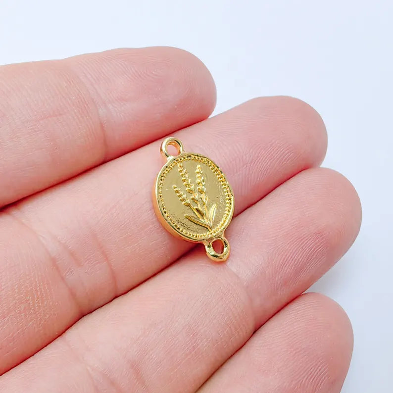 2 Lavender Flower Connector Charm, 20x13mm Double Sided 24k Gold Plated Zamac, Nickel Free Lead Free, Jewelry Making Supplies, G37460