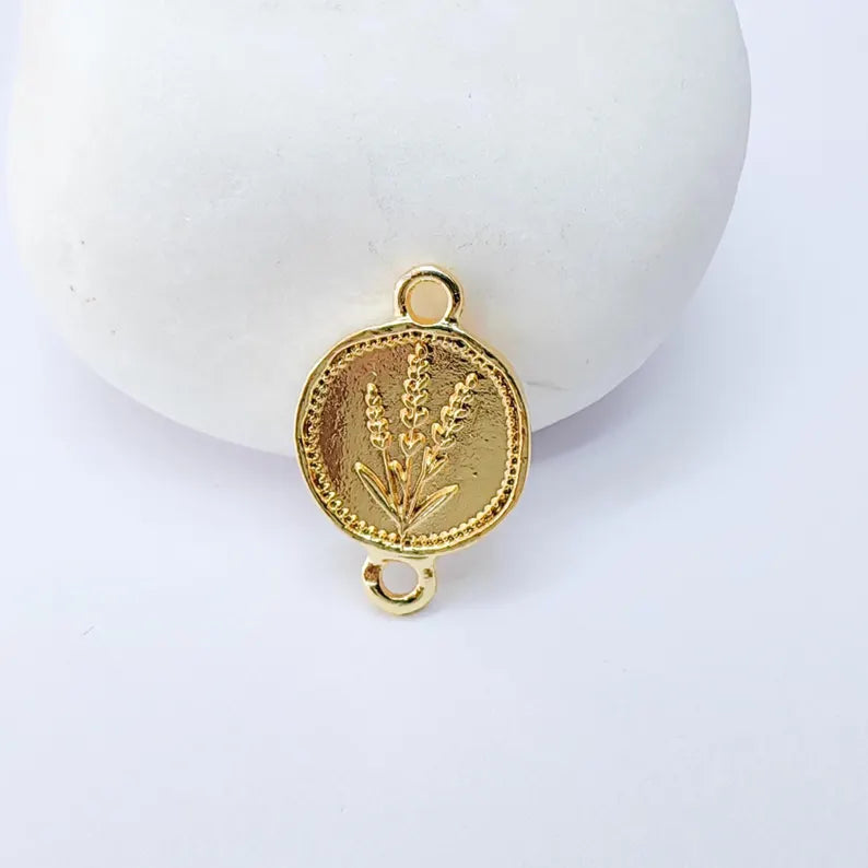 2 Lavender Flower Connector Charm, 20x13mm Double Sided 24k Gold Plated Zamac, Nickel Free Lead Free, Jewelry Making Supplies, G37460