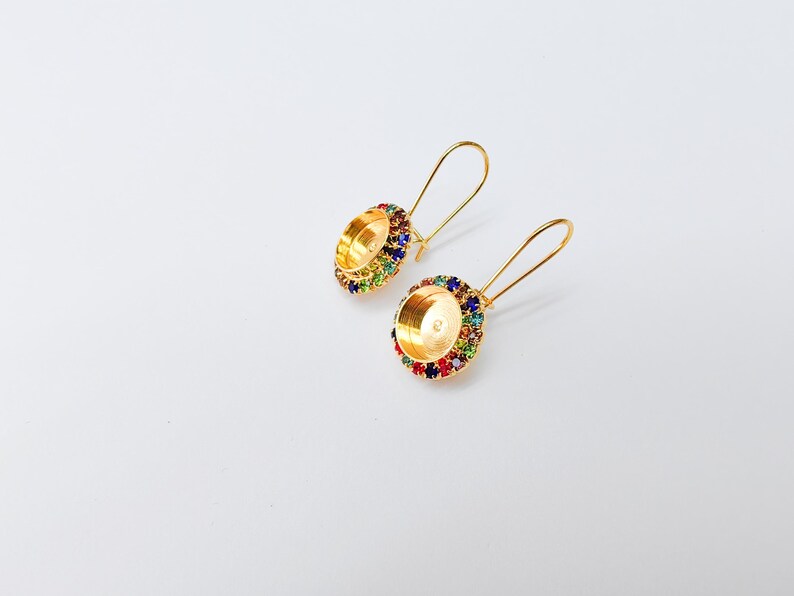 Colorful Crystal Hook Earrings with 10mm Bezel, 24k Gold Plated Drop Settings, DIY Jewelry Making, G37461