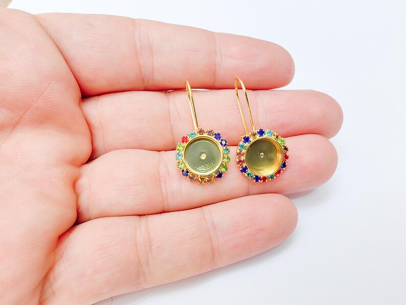 Colorful Crystal Hook Earrings with 10mm Bezel, 24k Gold Plated Drop Settings, DIY Jewelry Making, G37461