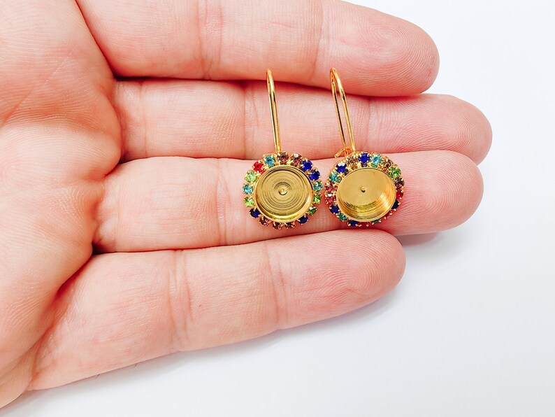 Colorful Crystal Hook Earrings with 10mm Bezel, 24k Gold Plated Drop Settings, DIY Jewelry Making, G37461