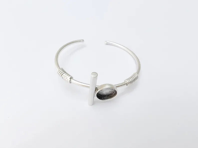 Adjustable Bracelet Base with 12mm Round Bezel, Antique Silver Plated Brass, Nickel Free Lead Free, Jewelry Making Supplies, G37467