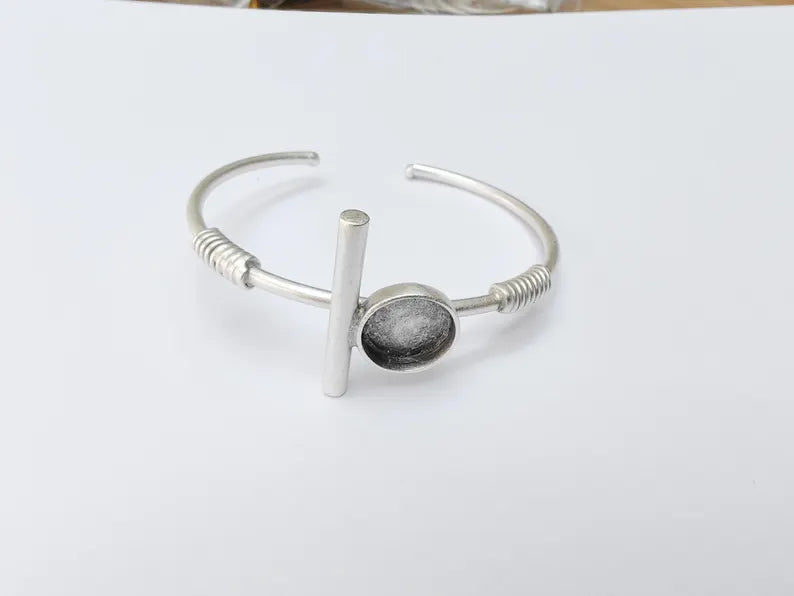Adjustable Bracelet Base with 12mm Round Bezel, Antique Silver Plated Brass, Nickel Free Lead Free, Jewelry Making Supplies, G37467