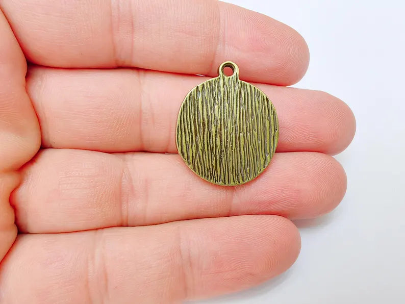 Flower Charm, Organic Edge Floral Medallion Pendant, Antique Bronze Plated 28x24mm G37468