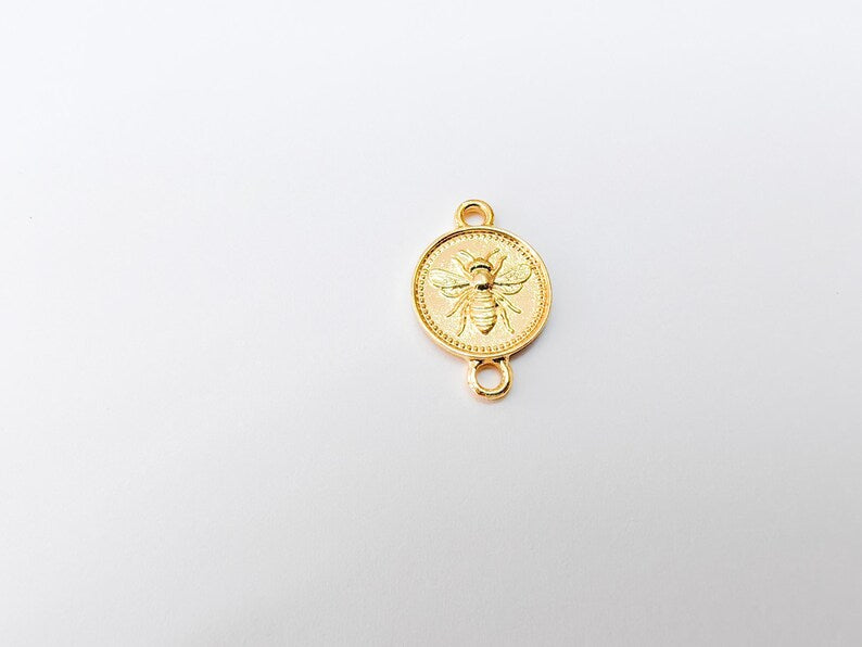 4 Bee Connector Charm, 20x13mm Double Sided 24k Shiny Gold, Nickel Free Lead Free, Jewelry Making Supplies, G37470