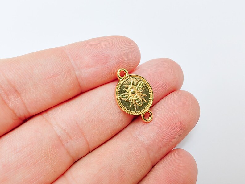 4 Bee Connector Charm, 20x13mm Double Sided 24k Shiny Gold, Nickel Free Lead Free, Jewelry Making Supplies, G37470