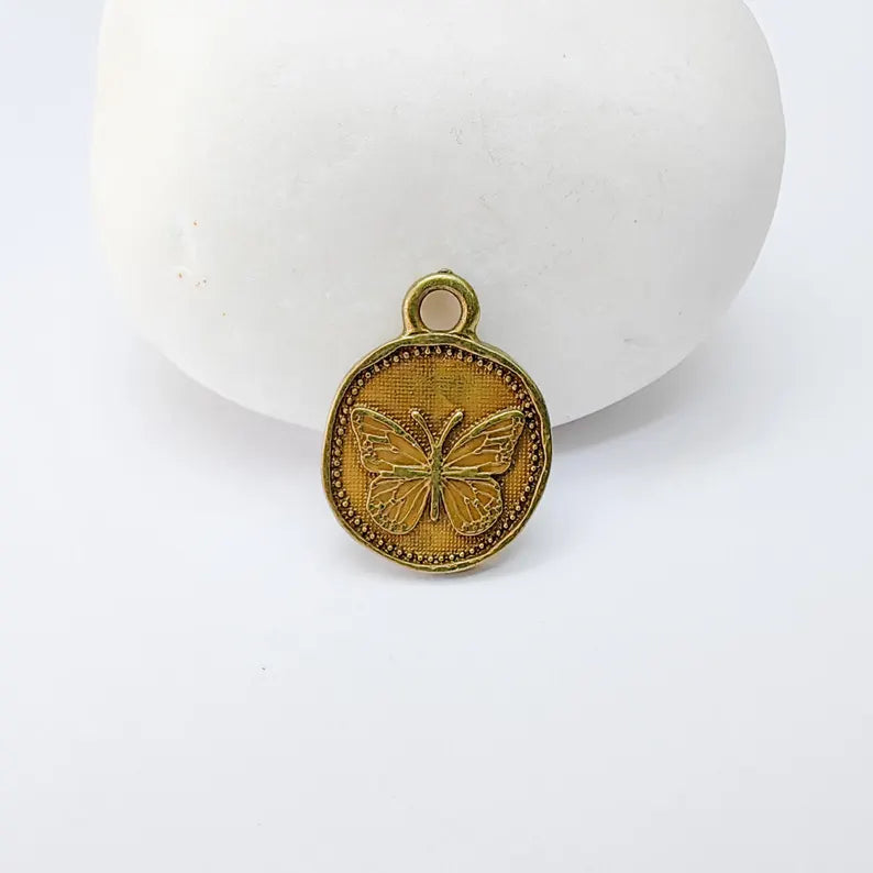 4 Butterfly Charm, Double Sided Pendant, Boho Jewelry Making Supplies, Antique Bronze Plated, 16x12mm G37476
