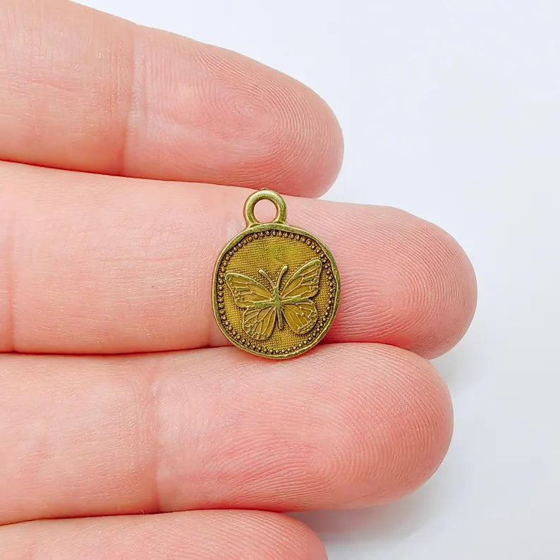 4 Butterfly Charm, Double Sided Pendant, Boho Jewelry Making Supplies, Antique Bronze Plated, 16x12mm G37476