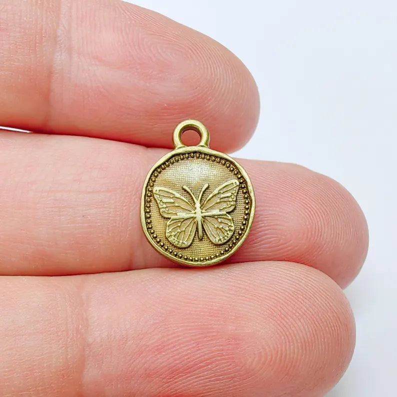 4 Butterfly Charm, Double Sided Pendant, Boho Jewelry Making Supplies, Antique Bronze Plated, 16x12mm G37476