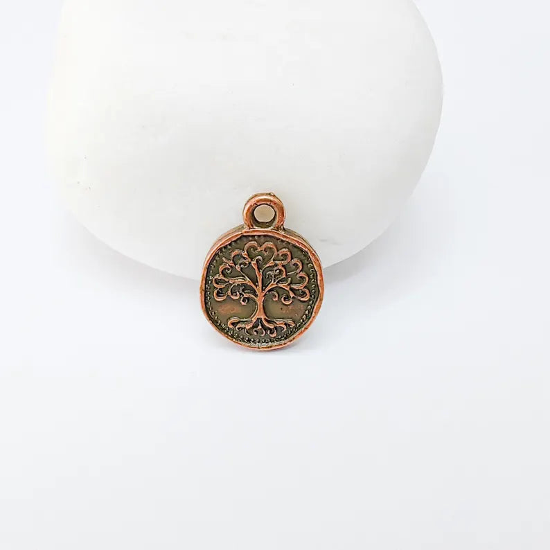 4 Tree of Life Charm Pendant, Round Double Sided Jewelry Making Supply, Antique Copper Plated Zamac, 16x13mm, G37480