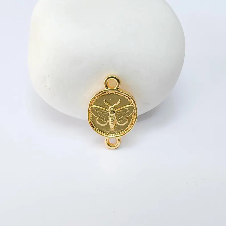 2 Moth Connector Charm, Double Sided Link for Bracelets and Necklaces 24k Shiny Gold 16x13mm G37525