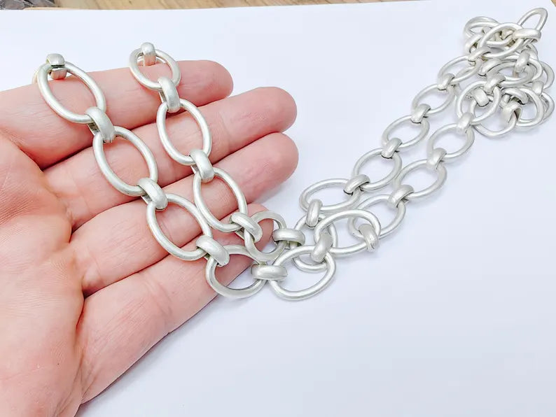 Large Oval Chain, 21x15mm Silver Plated Zamak Chain, 1 Meter - 3.3 Feet Jewelry Supply, G37527