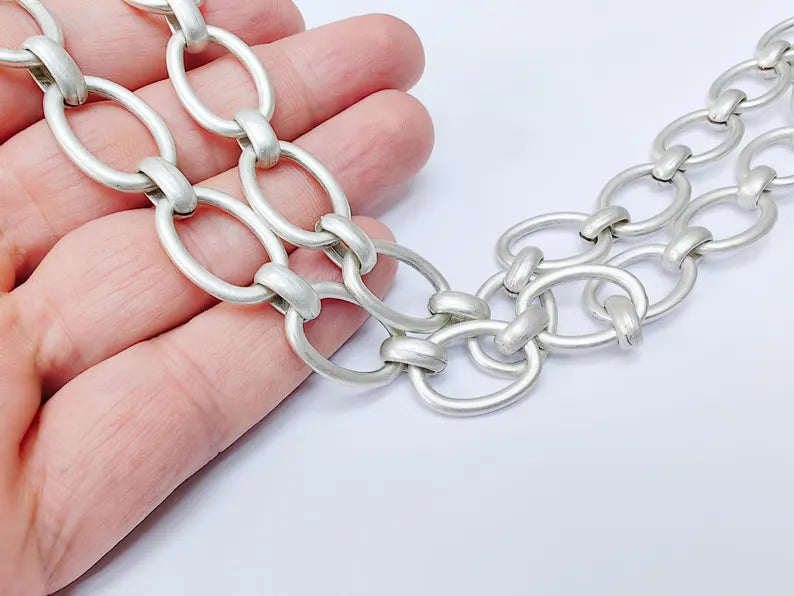 Large Oval Chain, 21x15mm Silver Plated Zamak Chain, 1 Meter - 3.3 Feet Jewelry Supply, G37527
