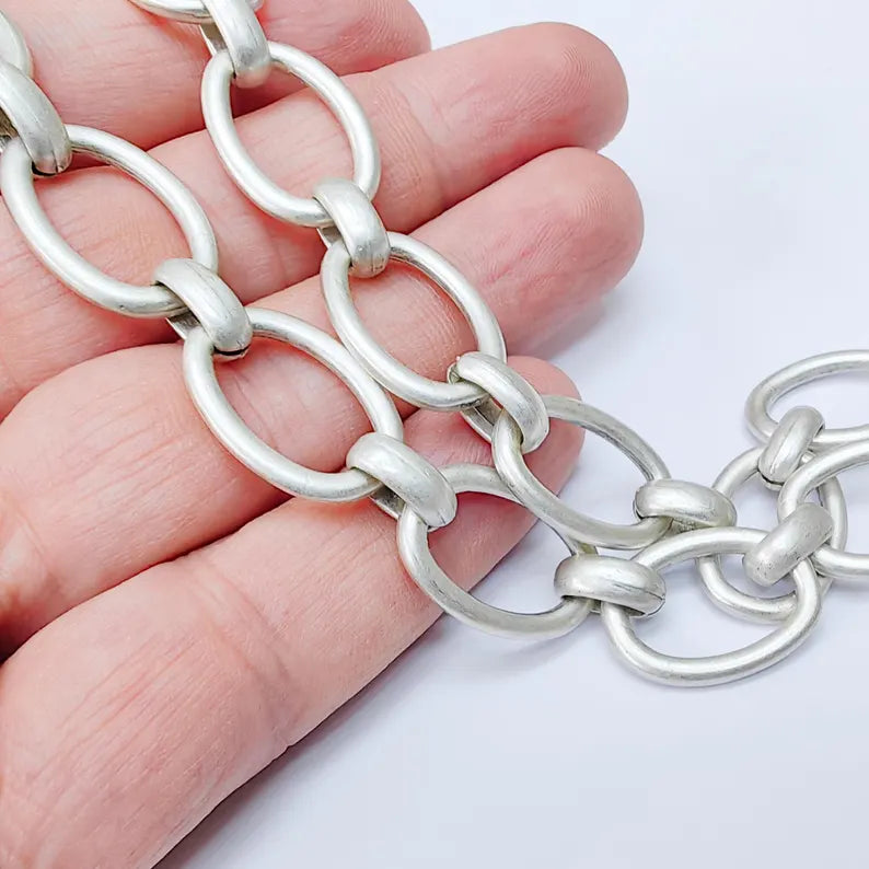 Large Oval Chain, 21x15mm Silver Plated Zamak Chain, 1 Meter - 3.3 Feet Jewelry Supply, G37527