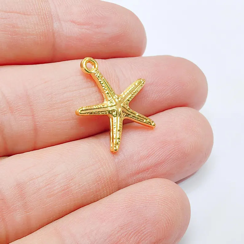 4 Starfish Charm Pendant 20x18mm, 24k Shiny Gold Nickel Free Zamak Ocean Jewelry Supply G37534