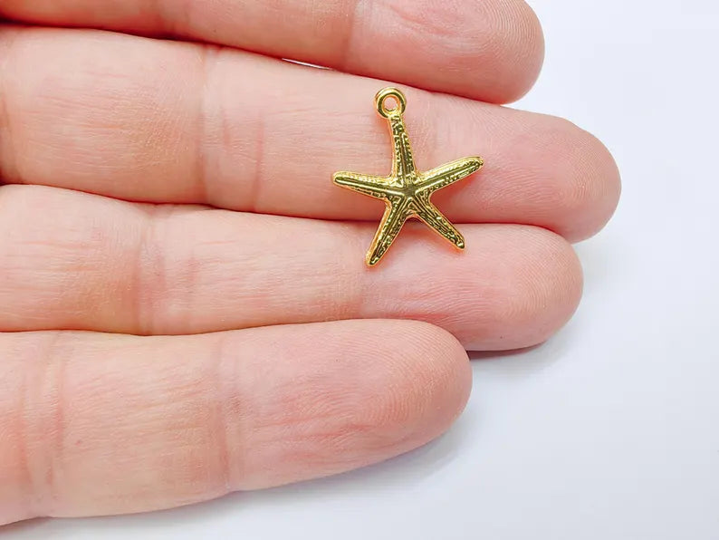 4 Starfish Charm Pendant 20x18mm, 24k Shiny Gold Nickel Free Zamak Ocean Jewelry Supply G37534