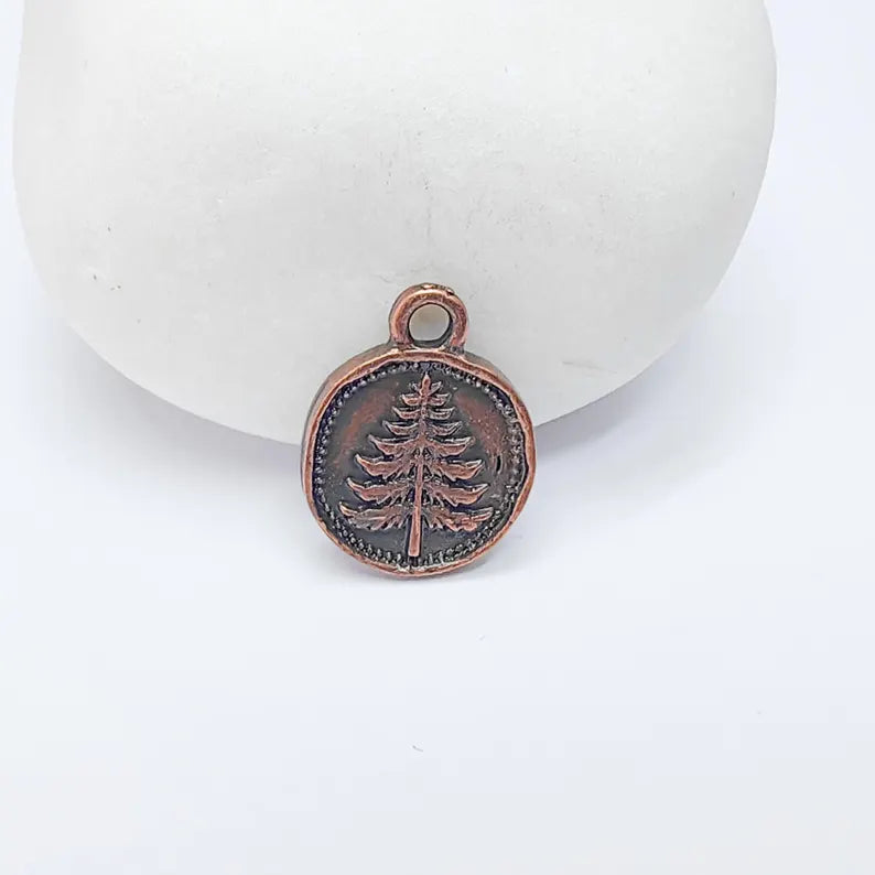 4 Pine Tree Charm, Double Sided Botanical, Organic Shape Plant Charm, Nature Earring, Floral Tag, Antique Copper Plated 16x12mm G37482
