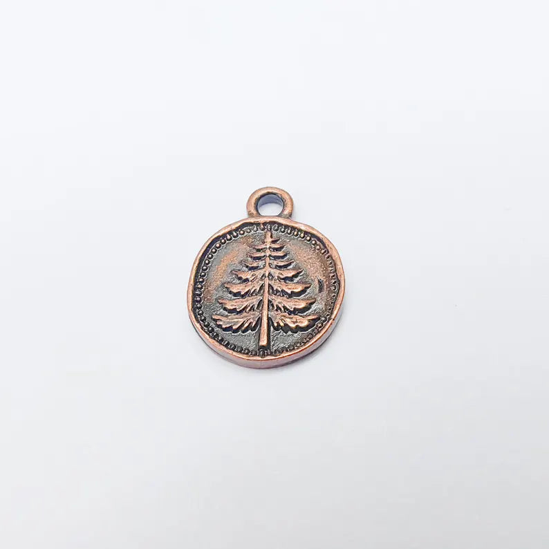 4 Pine Tree Charm, Double Sided Botanical, Organic Shape Plant Charm, Nature Earring, Floral Tag, Antique Copper Plated 16x12mm G37482