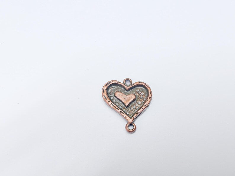 Double Heart Connector Charm, Heart Pendant, Romantic Boho Jewelry, DIY Bracelet Craft, Love Symbol, Antique Copper Plated 27x24mm G37487