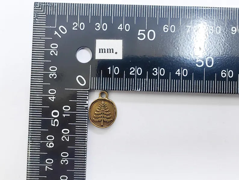 4 Pine Tree Charm, Double Sided Botanical, Organic Shape Plant Charm, Nature Earring, Floral Tag, Antique Bronze Plated 16x12mm G37492