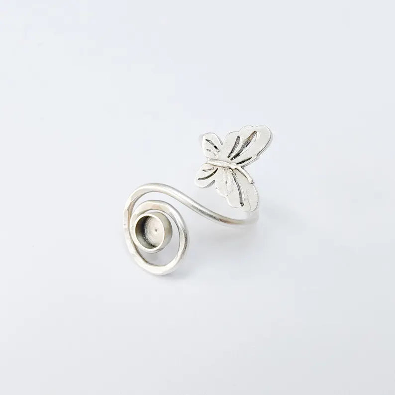 Adjustable Butterfly Ring Base with 6mm Bezel, Brass Ring Blank for Cabochon Jewelry Making G37535