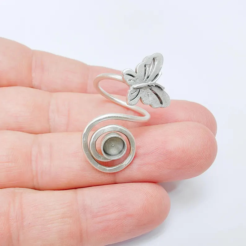 Adjustable Butterfly Ring Base with 6mm Bezel, Brass Ring Blank for Cabochon Jewelry Making G37535