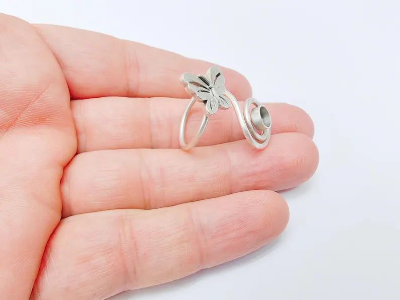 Adjustable Butterfly Ring Base with 6mm Bezel, Brass Ring Blank for Cabochon Jewelry Making G37535