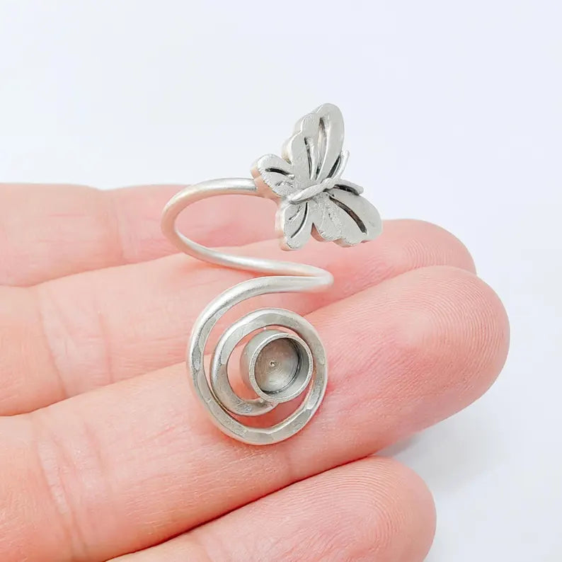 Adjustable Butterfly Ring Base with 6mm Bezel, Brass Ring Blank for Cabochon Jewelry Making G37535