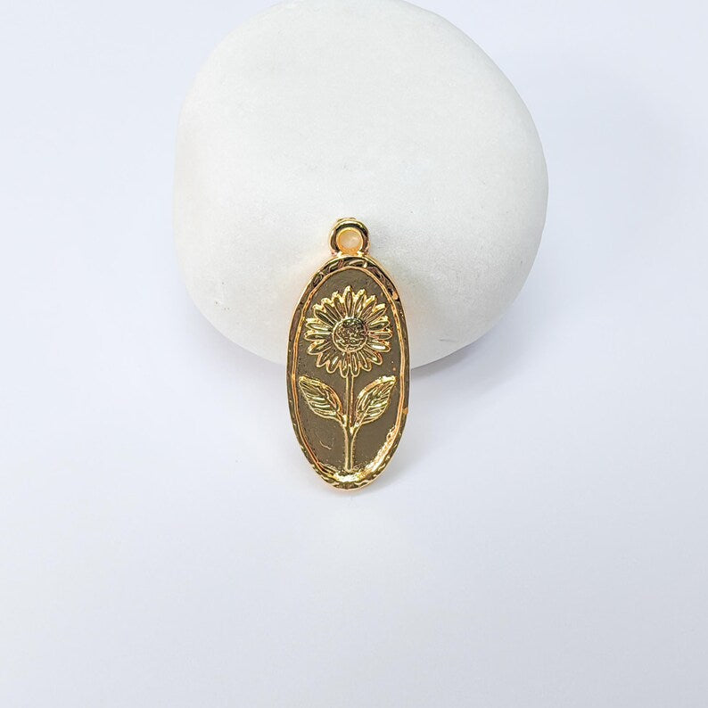 Sunflower Pendant Charm, 24k Shiny Gold Plated Zamac, Nickel Free Lead Free, 30x13mm Jewelry Making Supplies, G37494