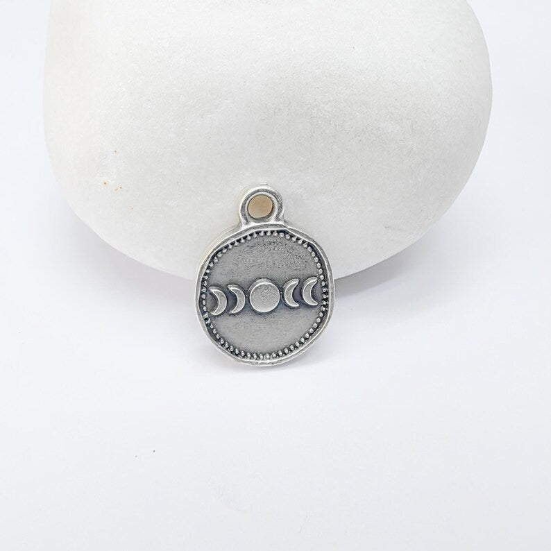 4 Moon Phases Pendant Charm, 16x13mm Double Sided Antique Silver Plated Zamac, Nickel Free Lead Free, Jewelry Making Supplies, G37496