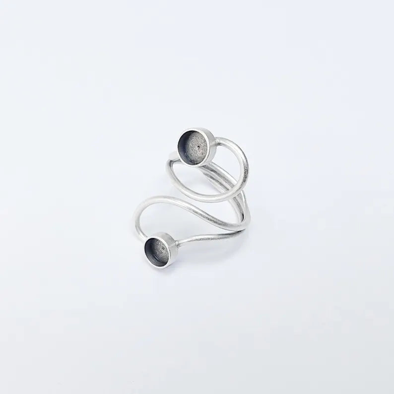 Adjustable Swirl Ring Base with 6mm Round Bezels, Antique Silver Plated Brass, Nickel Free Lead Free, Jewelry Making Supplies, G37499