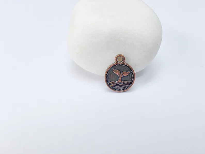Whale Tail Charm, Double Sided Pendant, Nautical Jewelry Making Supplies, Antique Copper Plated, 16x13mm G37500