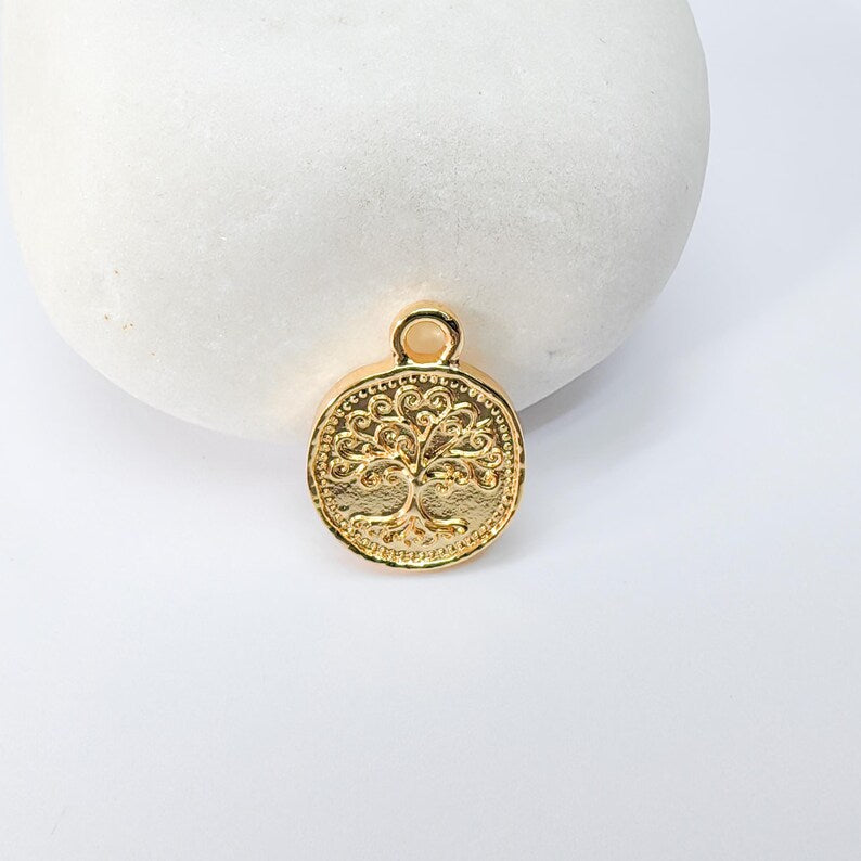 Tree of Life Pendant Charm, 16x13mm Double Sided 24k Shiny Gold Plated Zamac, Nickel Free Lead Free, Jewelry Making Supplies, G37501
