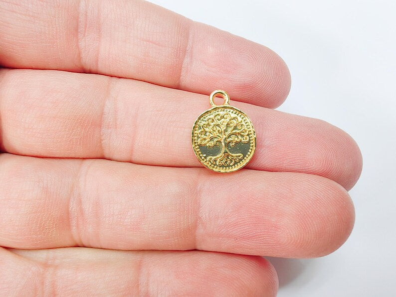 Tree of Life Pendant Charm, 16x13mm Double Sided 24k Shiny Gold Plated Zamac, Nickel Free Lead Free, Jewelry Making Supplies, G37501