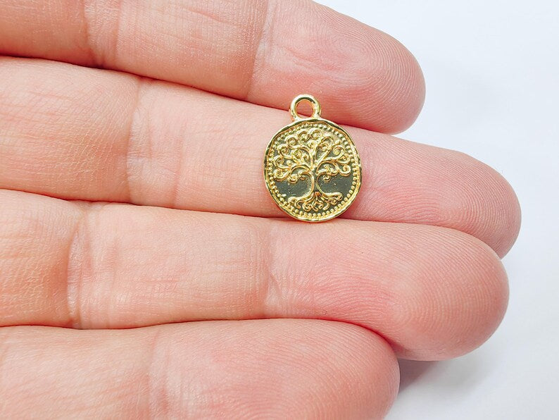 Tree of Life Pendant Charm, 16x13mm Double Sided 24k Shiny Gold Plated Zamac, Nickel Free Lead Free, Jewelry Making Supplies, G37501