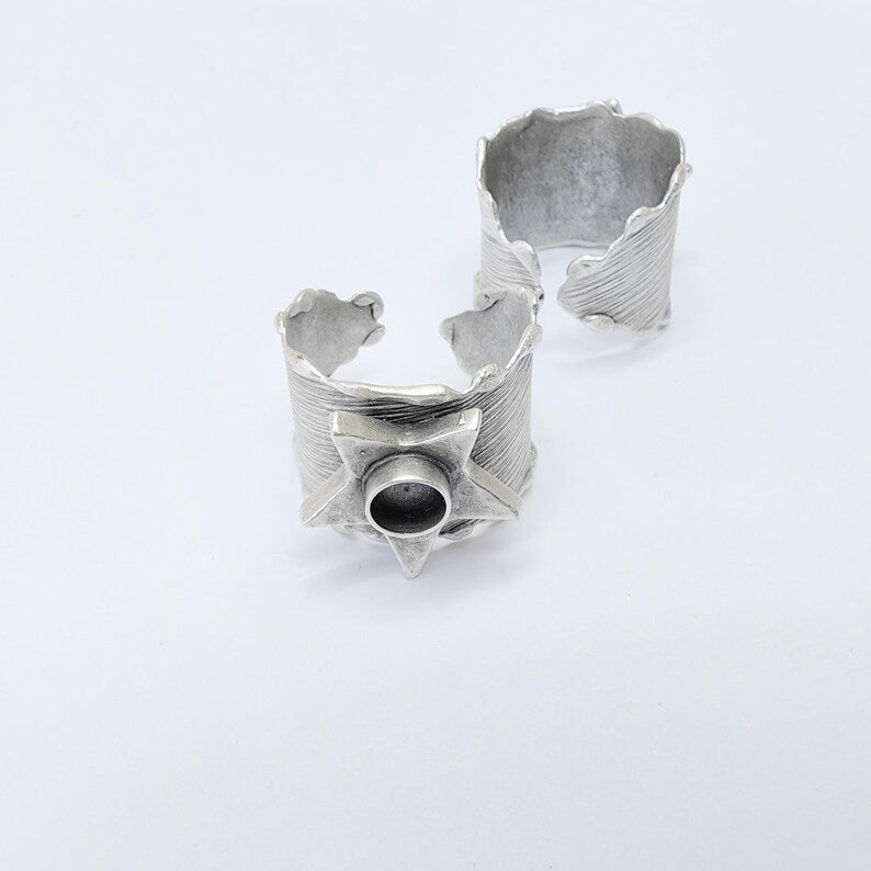 Star Adjustable Ring, 6mm Bezel Setting Ring Base, Antique Silver Plated Brass Jewelry for Cabochons and Resin Art, G37507