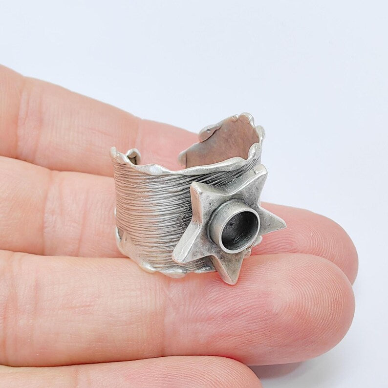 Star Adjustable Ring, 6mm Bezel Setting Ring Base, Antique Silver Plated Brass Jewelry for Cabochons and Resin Art, G37507
